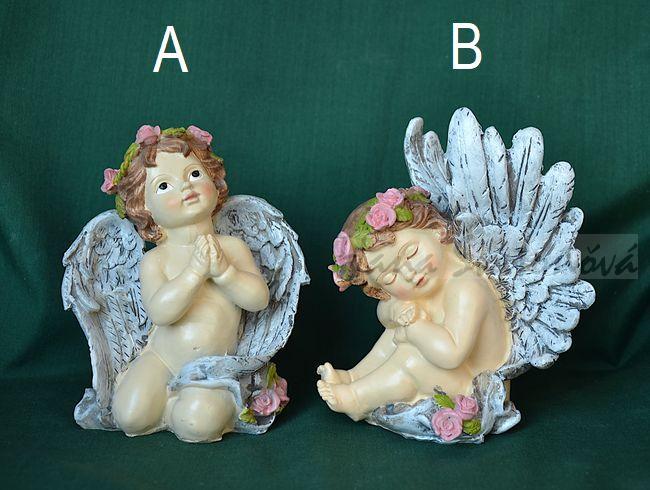 Anděl s šedými křídly modlící - výška 12cm