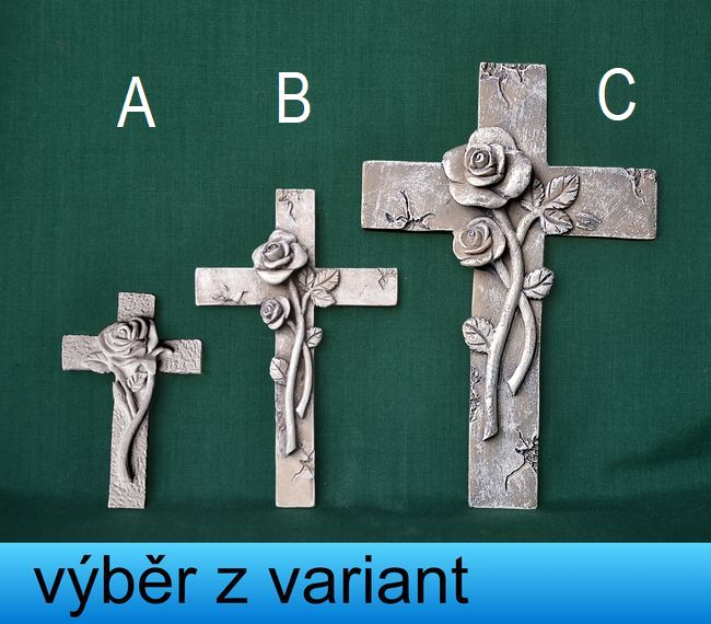 Relierf Kříž s růží - výška 7,3cm, 11cm a 16cm