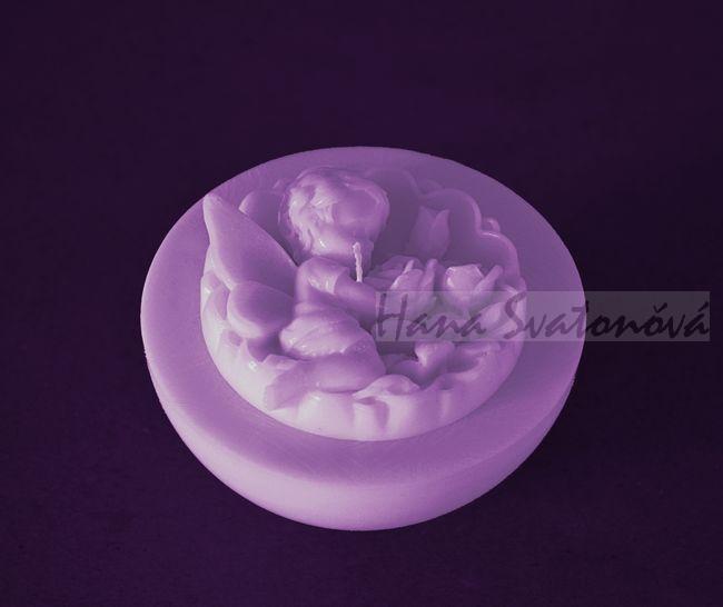 Andílek s růží půlkoule - průměr 10cm