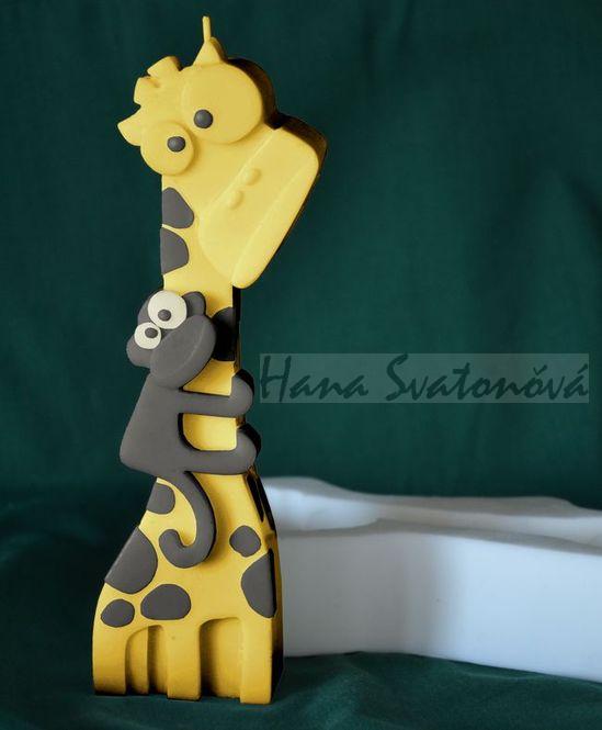 Abstrakce Žirafa s opicí - výška 20cm