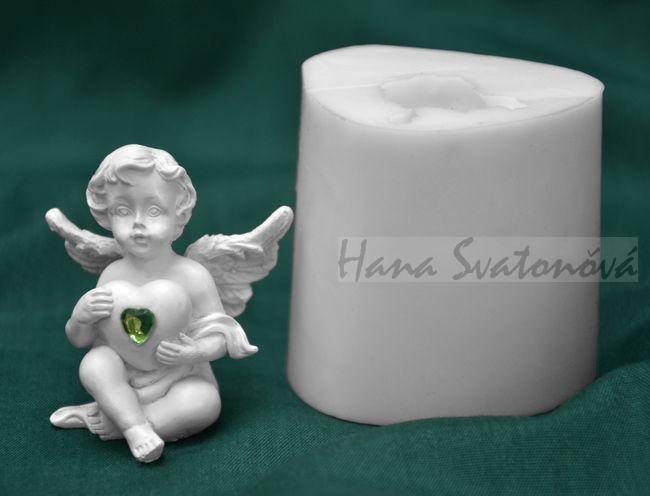Andílek a srdce s diamantem - výška 4,8cm
