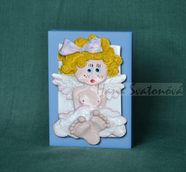 Andělka s mašlí - obdélník 8x5,7cm