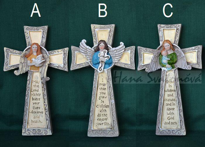 Relief Anděl na kříži - vel. 15cm