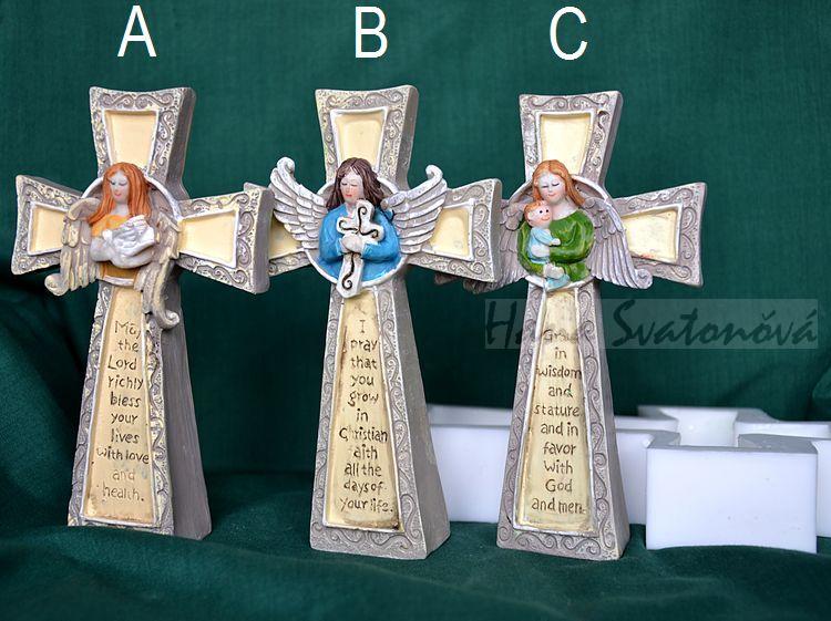 Anděl na kříži - výška 15cm