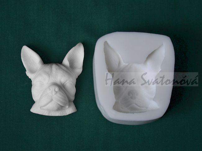 Relief Pes Buldoček - Hlava, vel 4,5x5cm
