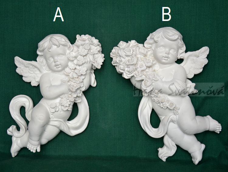 Relief Anděl s květinami PRAVÝ - vel. 19cm