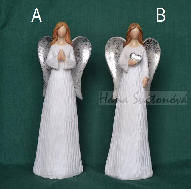 Anděl v bílých šatech - výška 19cm