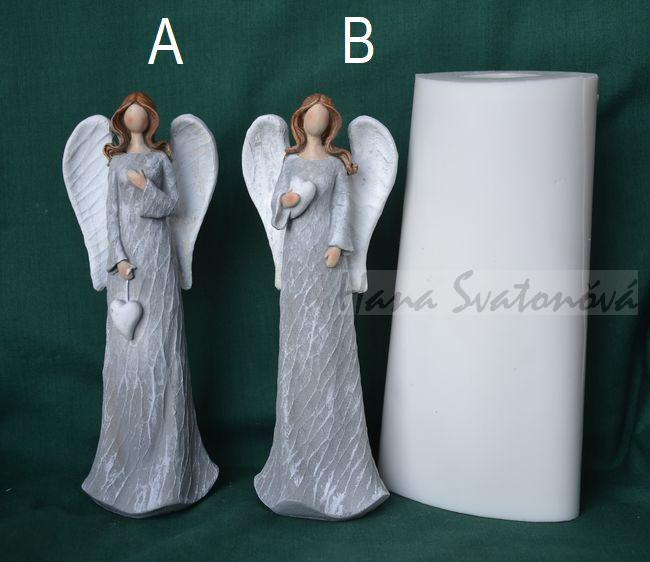 Anděl šedý se srdcem - výška 18cm