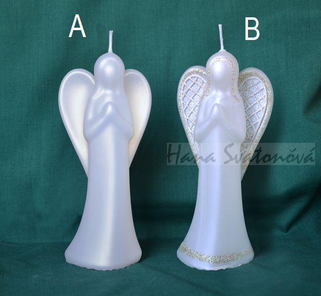 Anděl perleťový s dekorovanými křídli - výška 16cm