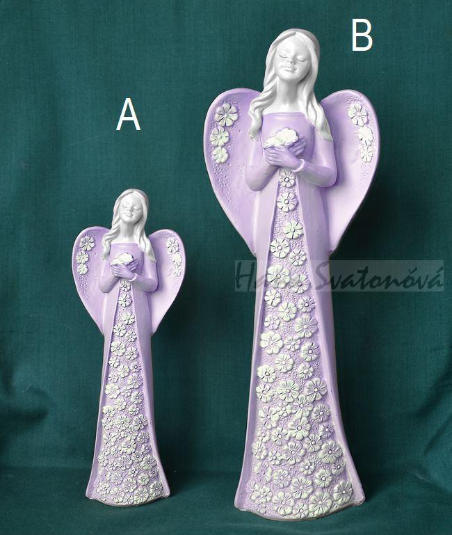 Anděl v šatech s květy - výška 19 a 29cm