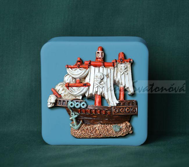 Pirátská loď - Čtverec 8,5x8,5cm