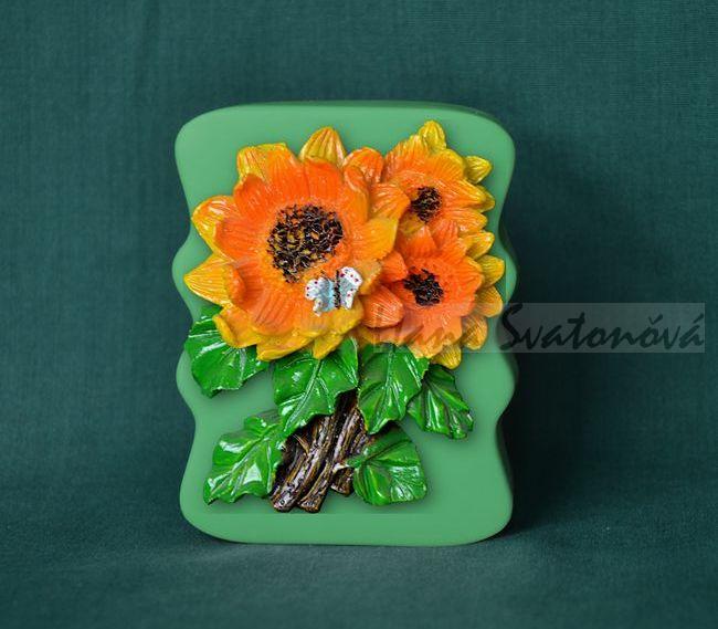 Květina s motýlem -Vlnky 6,5x8,3cm