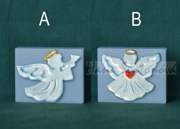 Andělíček s trumpetou - obdélník mini 6x4,8cm