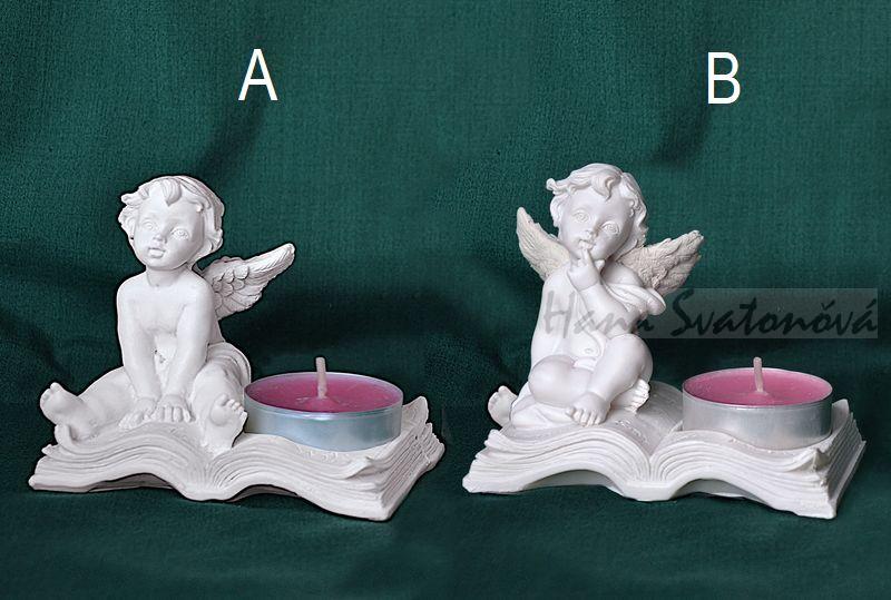 Forma svícen Anděl na knize, na MALOU čajovou svíčku s prstem na puse, výška 8cm