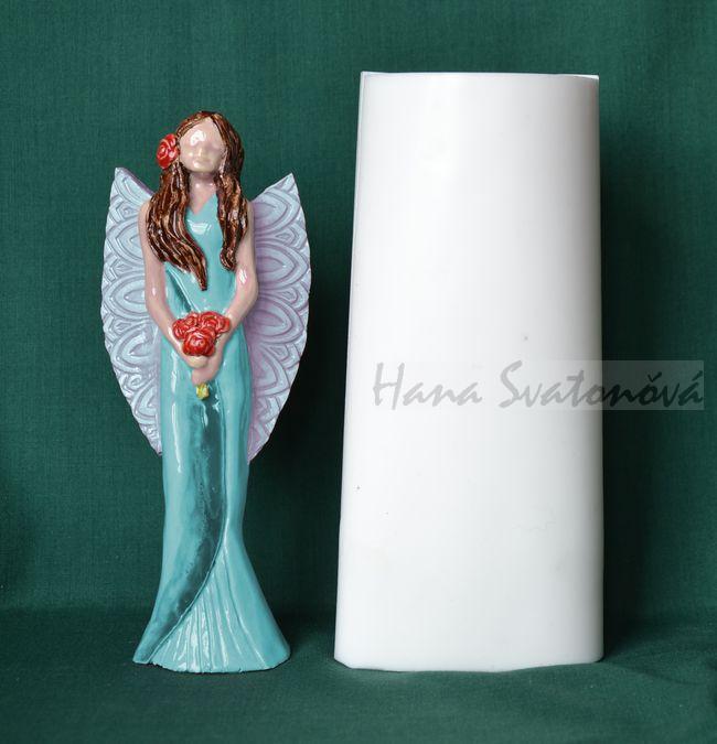Anděl keramický s dekorovanými křídly - 17,5cm