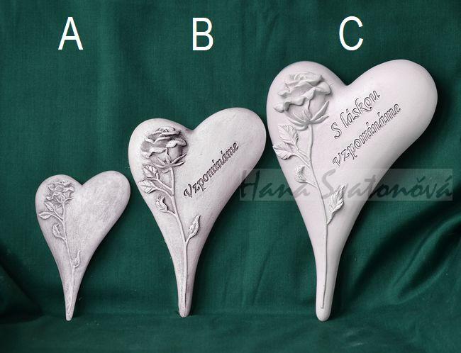 Relief Srdce špičaté s růží - vel. 11cm