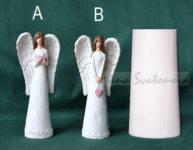 Anděl s růžovým srdíčkem - výška 10cm