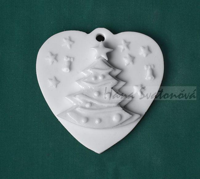 Relief srdce závěs, Vánoční stromeček 2 - 8,5x8,5cm