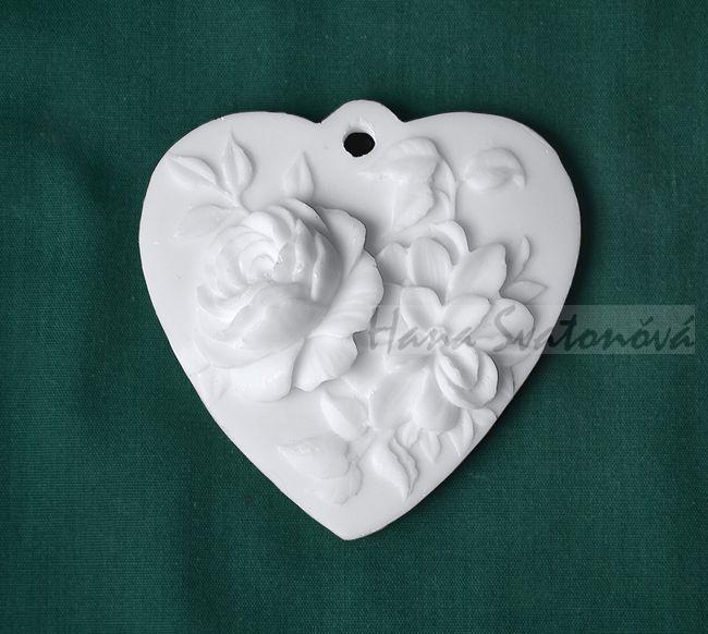 Relief srdce závěs, Kvetiny - 8,5x8,5cm