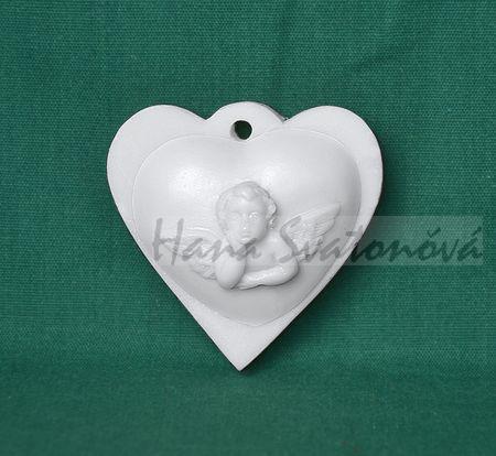 Relief srdce s andělíčkem přívěsek - 4,5x4,5cm
