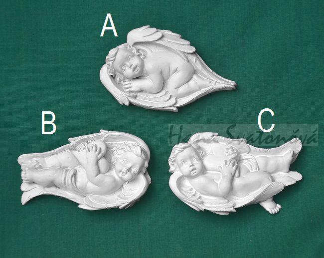 Relief - Andílek na křídle se srdíčkem Pravý 4,5 x7cm