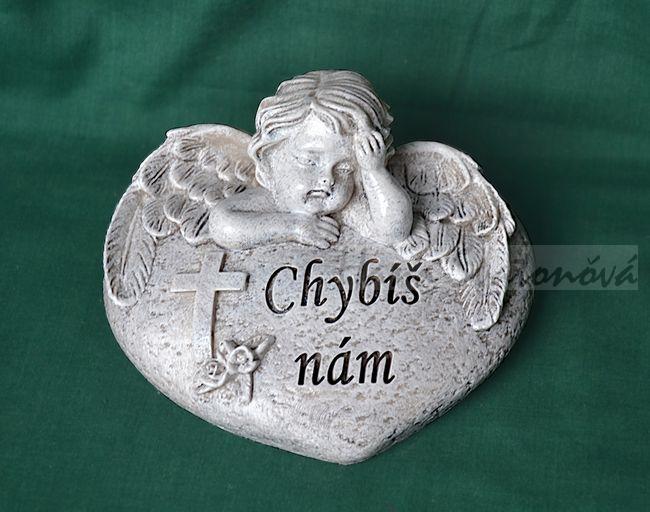 Andílek na srdíčku Chybíš nám - velikost 12,5x11,5x6,5cm