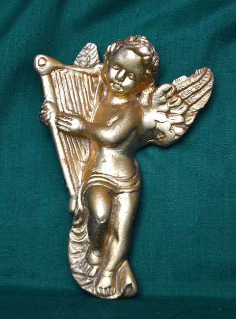 Relief Anděl zlatý s harfou - vel. 13,5cm