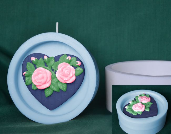 Srdce, 2 růže s poupaty, Disk s otvorem - průměr 10cm