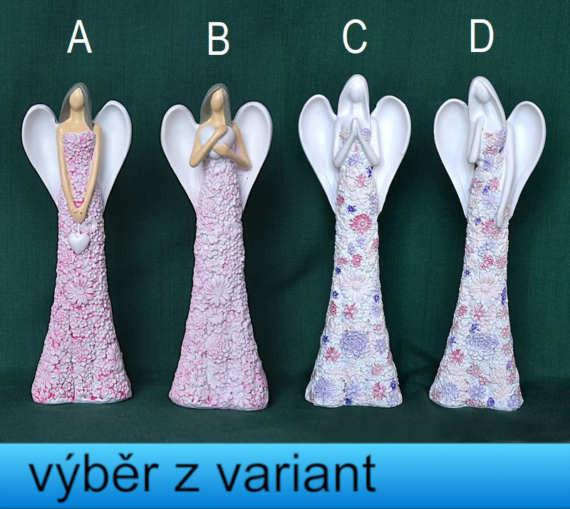 Anděl v kvítečkových šatech - výška 15 a 15,5cm