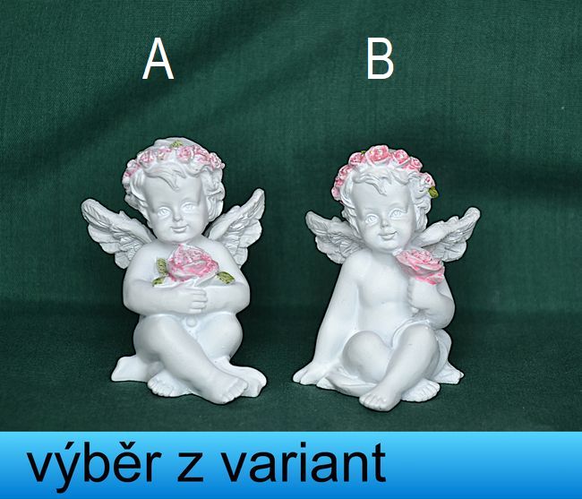 Andělíček s věnečkem sedící - výška 6,5cm