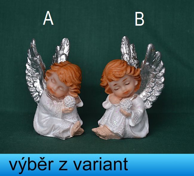 Anděl se stříbrnými křídly a diamantem - výška 7cm