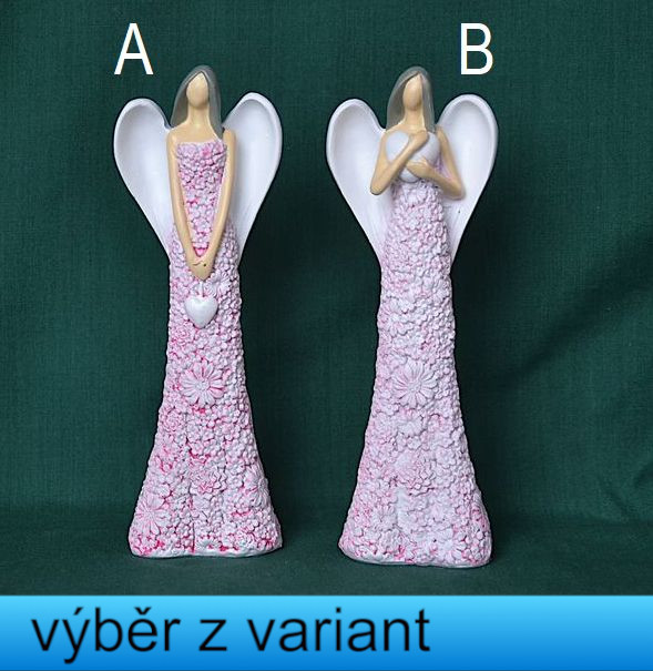 Anděl v kvítečkových šatech se srdcem - výška 20cm