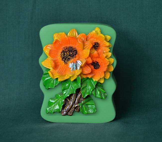 Květina s motýlem -Vlnky 6,5x8,3cm