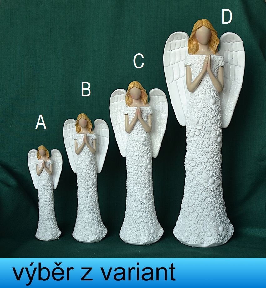 Anděl modlící v květových šatech s krajkou - výška 11,5 - 26cm