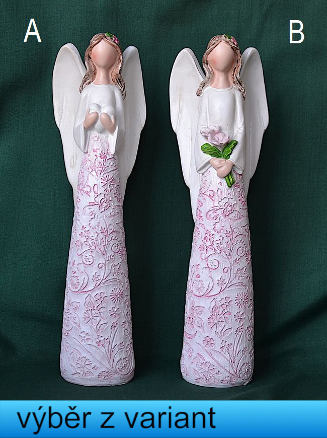 Anděl s květinou ve vlasech - výška 23cm