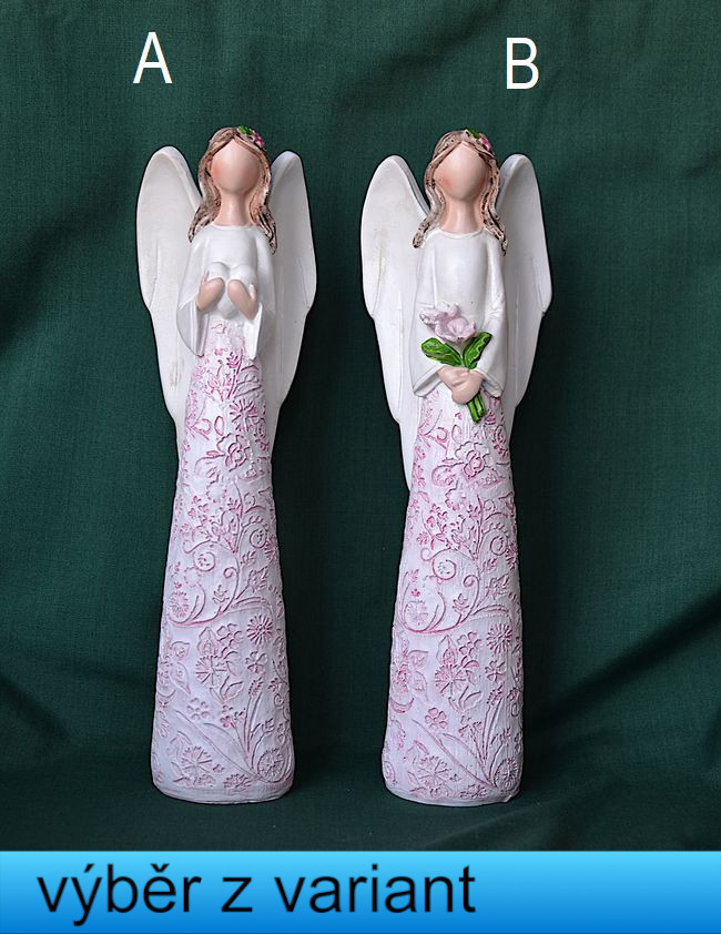 Anděl s květinou ve vlasech - výška 19cm