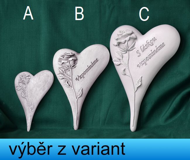Relief Srdce špičaté s růží - vel. 11, 16, 20cm