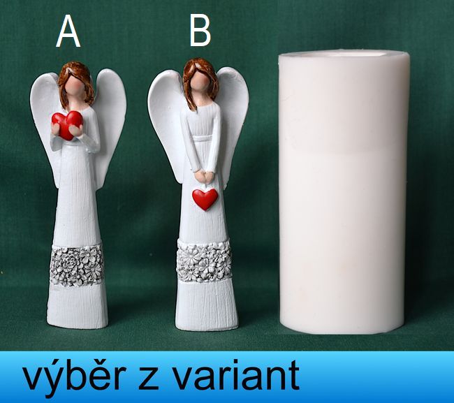 Anděl se srdíčkem a dekorem na šatech - výška 10cm