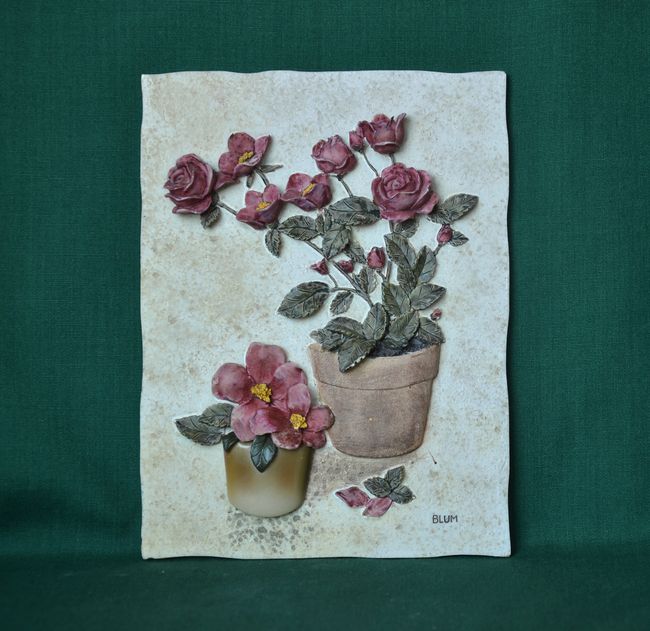 Relief Růže v květináči, velikost 12x16x1cm