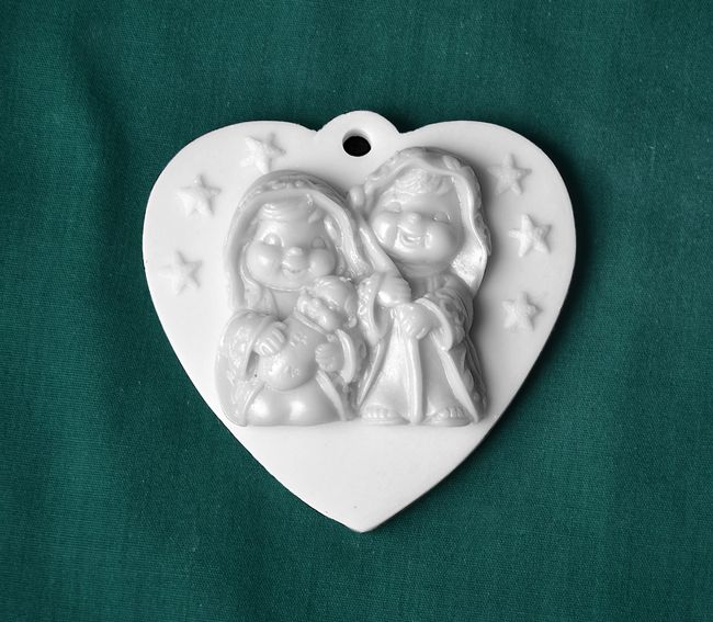 Relief srdce závěs, Svatá rodina - 8,5x8,5cm