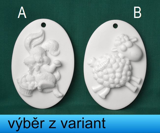 Relief Ovál závěs - Zajíc/Ovečka, vel 6,9x9,2cm
