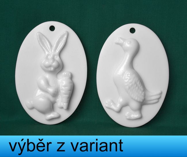 Relief Ovál závěs - Zajíc/Kačenka, vel 6,9x9,2cm