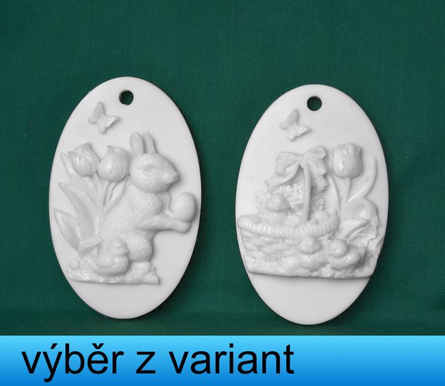 Relief Ovál závěs - Zajíc/Košík s pomlázkou, vel 5,3x8,2cm