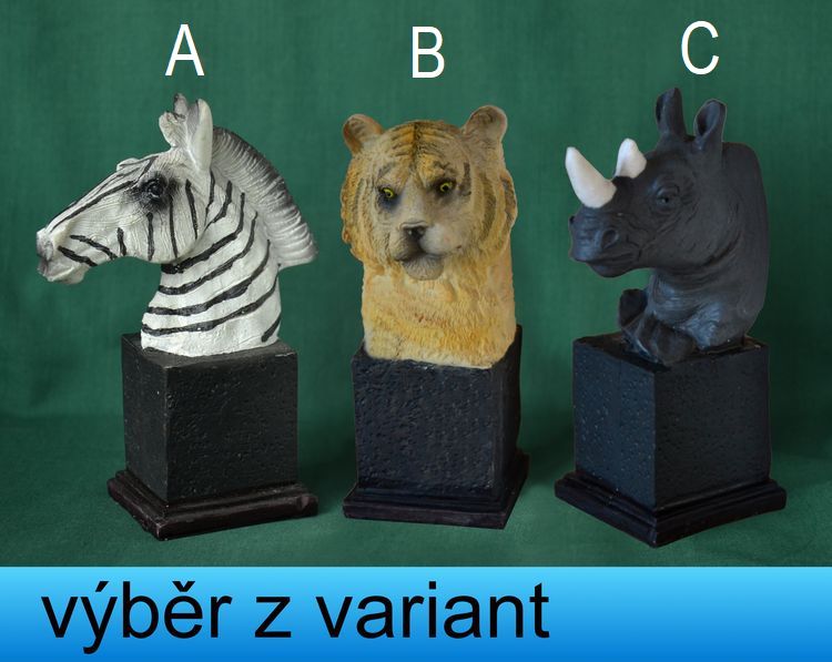 Hlava zebry, tygra a nosorožce na podstavci - výška 12cm