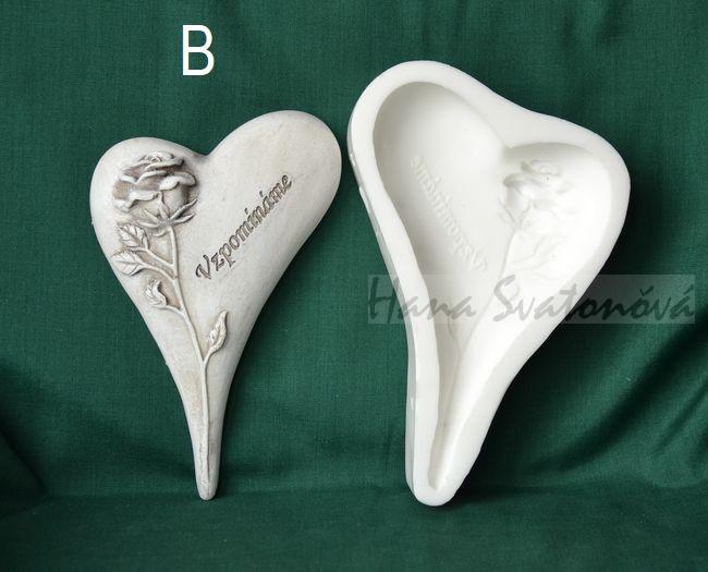 Relief Srdce špičaté s růží - vel. 11cm