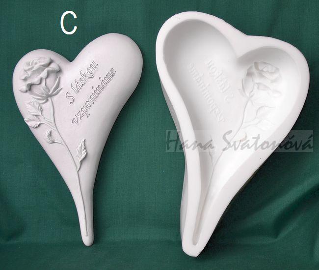 Relief Srdce špičaté s růží - vel. 11cm